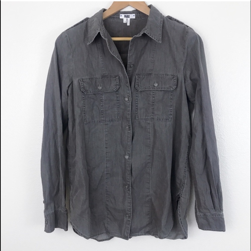 PAIGE Grey Denim Chambray Button Down